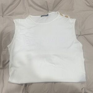 Balmain Ivory Muscle Tee with Gold Accents